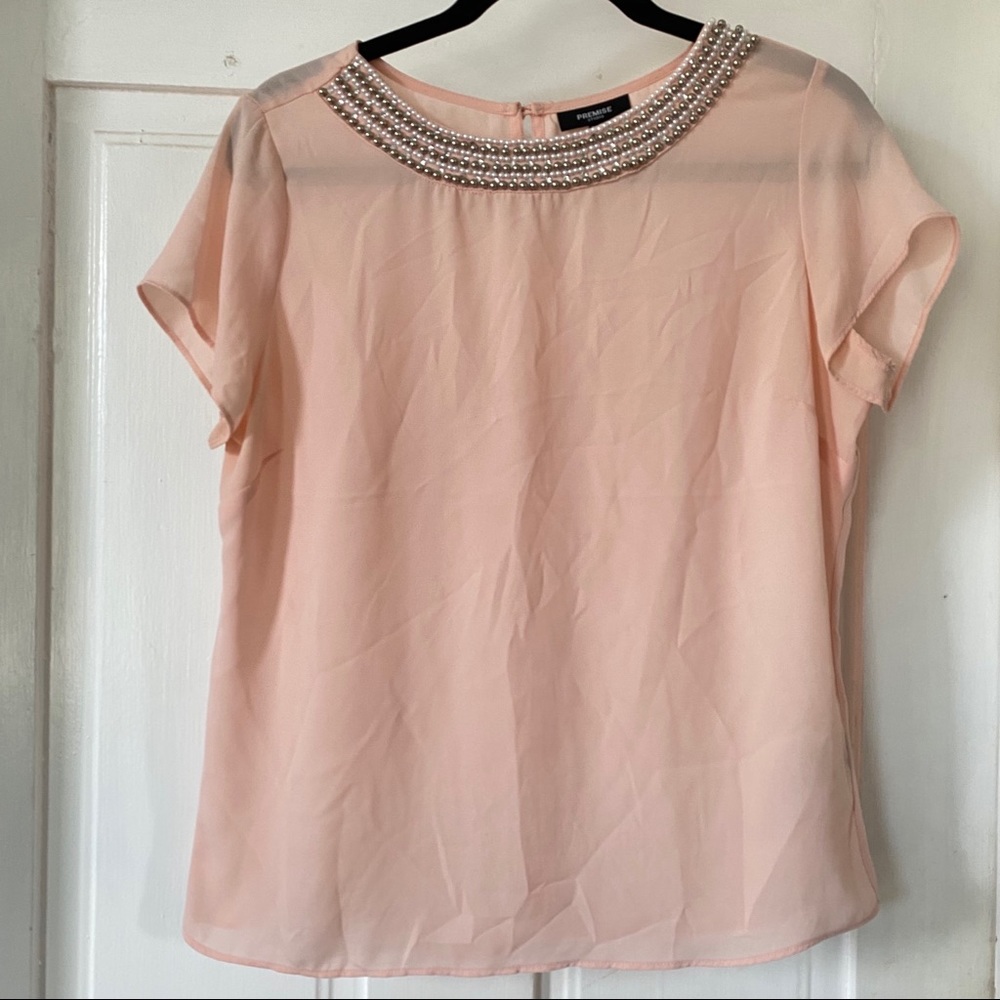 Beaded Neckline Pink Top